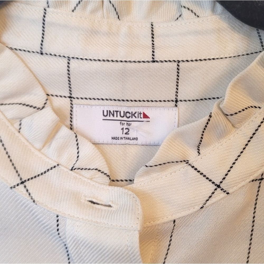UNTUCKit For Her Ivory Winona Window Pane Button Down Shirt Women - Picture 4 of 7